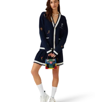 Falda plisada de lana y cachemira con motivo bordado