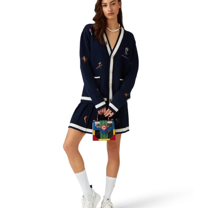 Falda plisada de lana y cachemira con motivo bordado