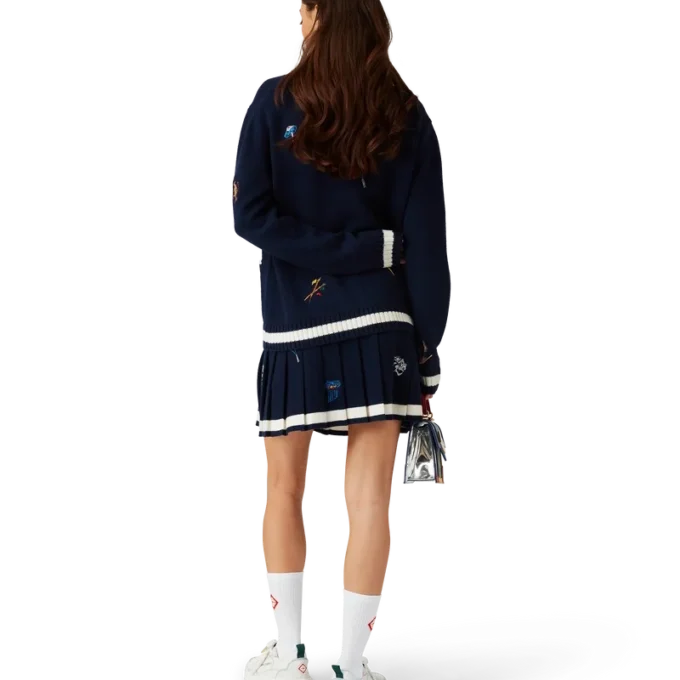 Falda plisada de lana y cachemira con motivo bordado