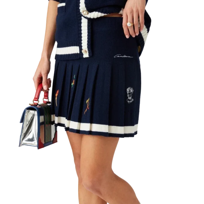 Falda plisada de lana y cachemira con motivo bordado