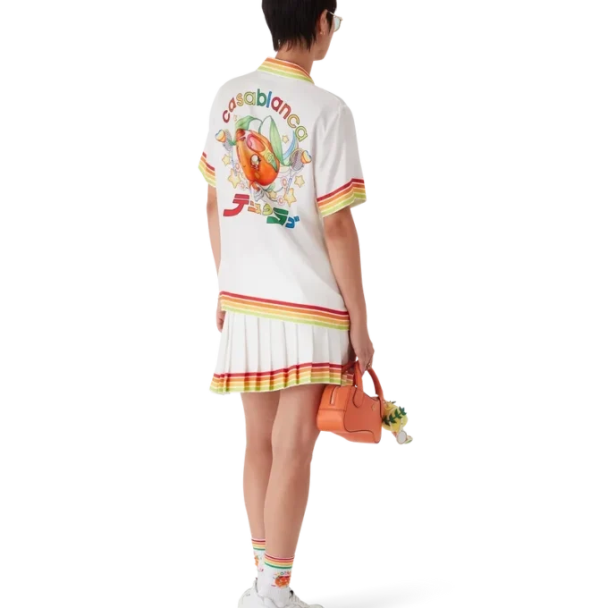 Falda plisada de sarga de seda con mascota naranja Falda plisada de sarga de seda con mascota naranja