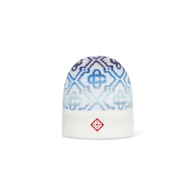 Gorro de merino con monograma y efecto degradado