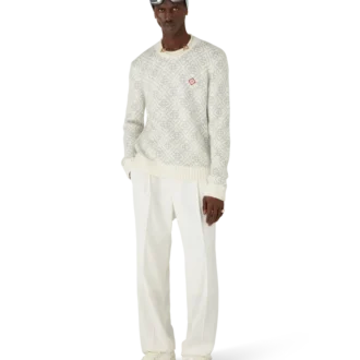 Jersey de cuello redondo con mezcla de mohair y monograma plateado