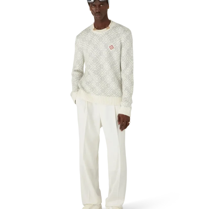 Jersey de cuello redondo con mezcla de mohair y monograma plateado