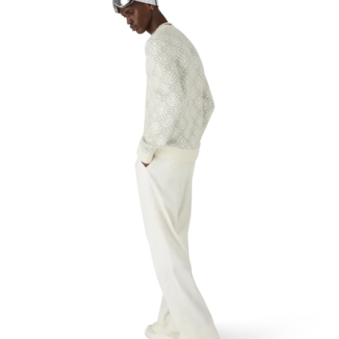 Jersey de cuello redondo con mezcla de mohair y monograma plateado