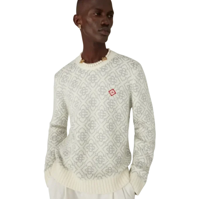 Jersey de cuello redondo con mezcla de mohair y monograma plateado