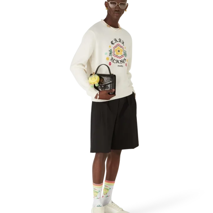 Jersey de cuello redondo de punto merino con emblema