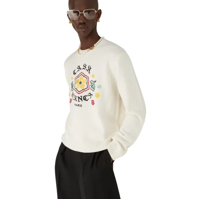 Jersey de cuello redondo de punto merino con emblema