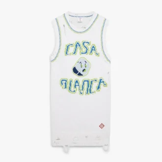 Mini vestido sin mangas blanco tejido a mano