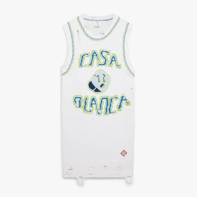 Mini vestido sin mangas blanco tejido a mano