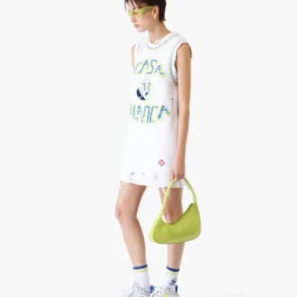 Mini vestido sin mangas blanco tejido a mano