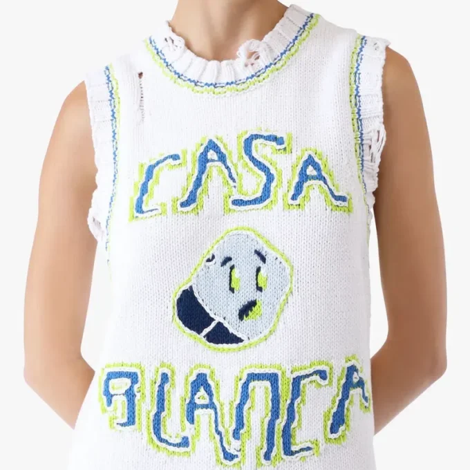 Mini vestido sin mangas blanco tejido a mano