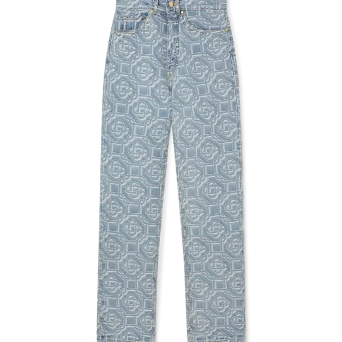 Pantalón clásico de denim blanqueado con monograma