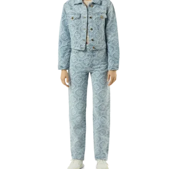Pantalón clásico de denim blanqueado con monograma