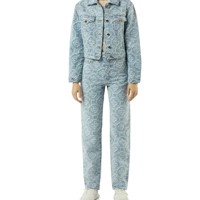 Pantalón clásico de denim blanqueado con monograma