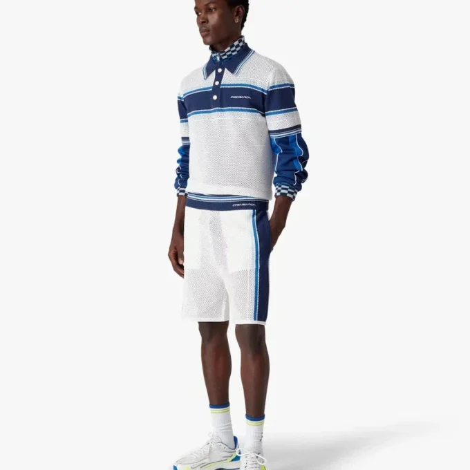 Pantalones cortos de malla a rayas blancas y azules