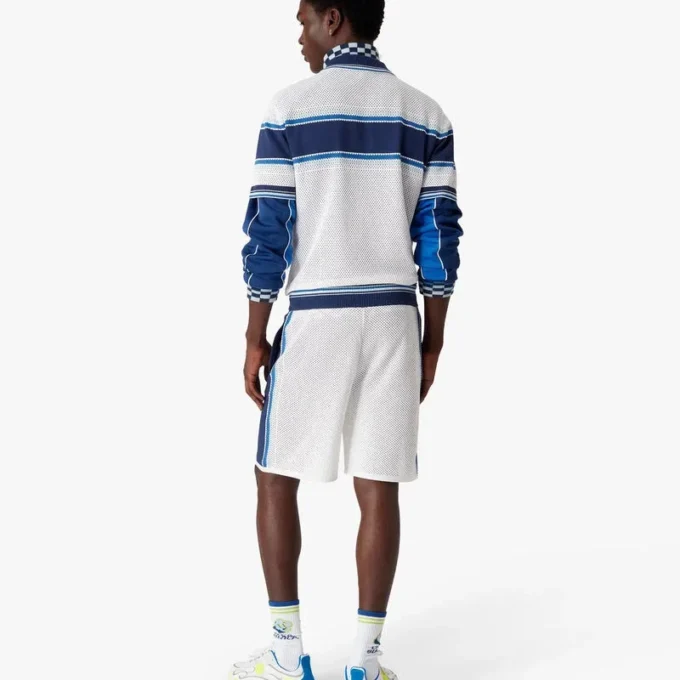 Pantalones cortos de malla a rayas blancas y azules