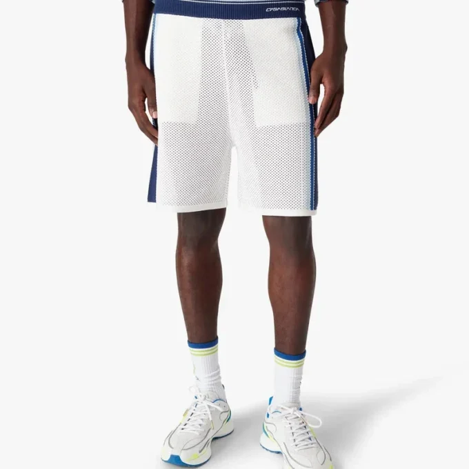 Pantalones cortos de malla a rayas blancas y azules