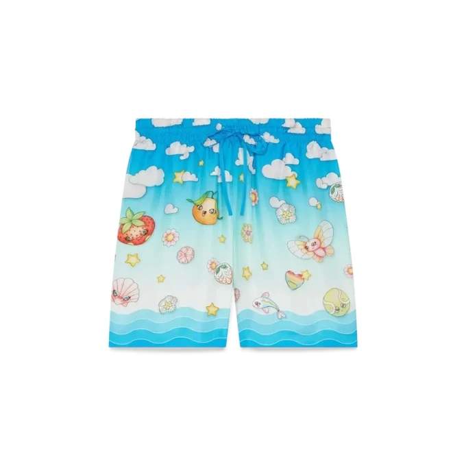 Pantalones cortos de sarga de seda con motivos kawaii