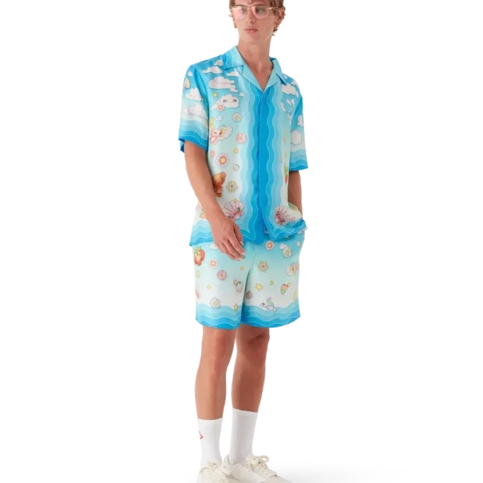 Pantalones cortos de sarga de seda con motivos kawaii