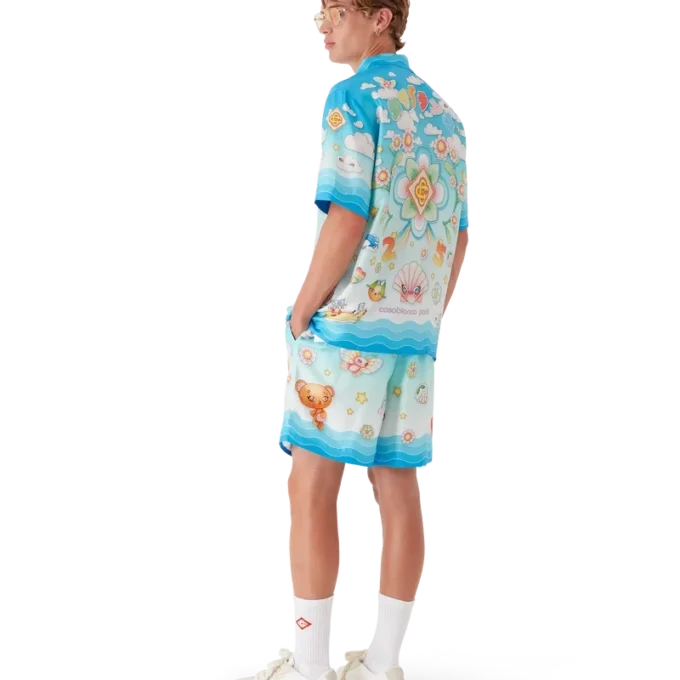 Pantalones cortos de sarga de seda con motivos kawaii