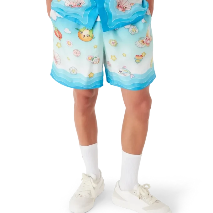 Pantalones cortos de sarga de seda con motivos kawaii