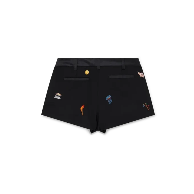 Pantalones cortos de sastrería de lana con motivo bordado