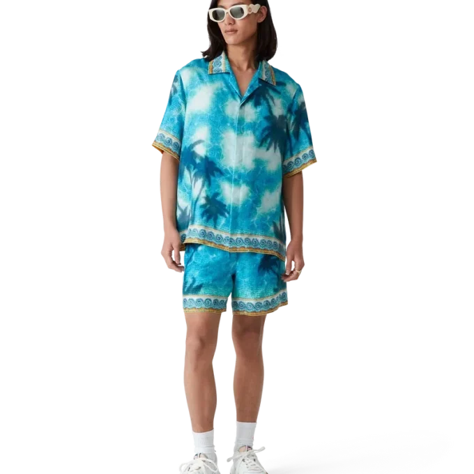 Camisa de seda de pantalón corto con emblema Poolside