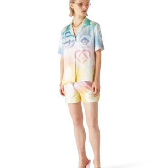 Pantalones cortos de seda con logotipo en semitonos