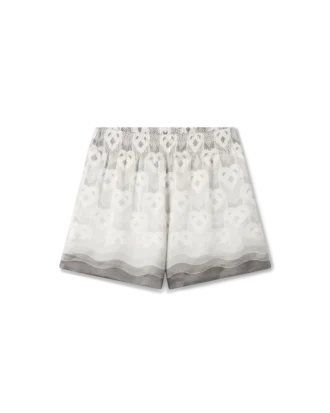 Pantalones cortos de seda con monograma de corazones degradado