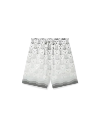 Pantalones cortos de seda con monograma de corazones degradados