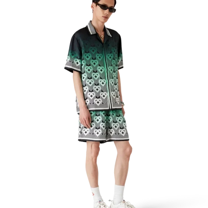 Pantalones cortos de seda con monograma degradado Pantalones cortos de seda con monograma degradado