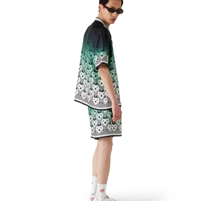 Pantalones cortos de seda con monograma degradado Pantalones cortos de seda con monograma degradado