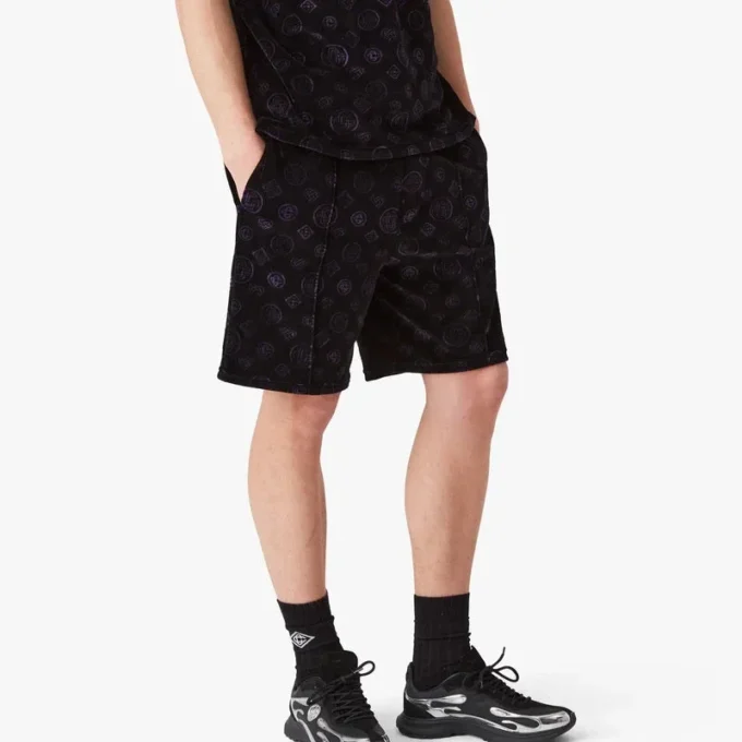 Pantalones cortos de terciopelo con monograma morado