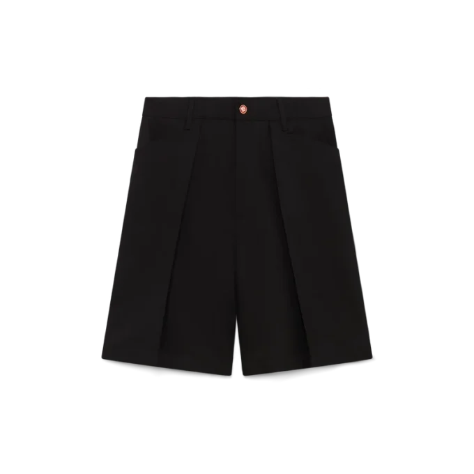 Pantalones cortos entallados de lana con pliegues