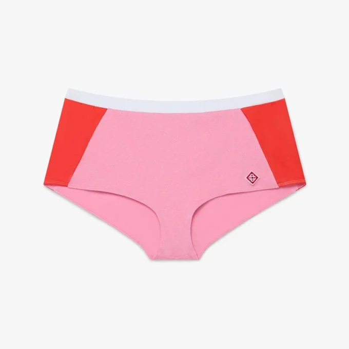 Pantalones cortos tipo bikini rosa con monograma