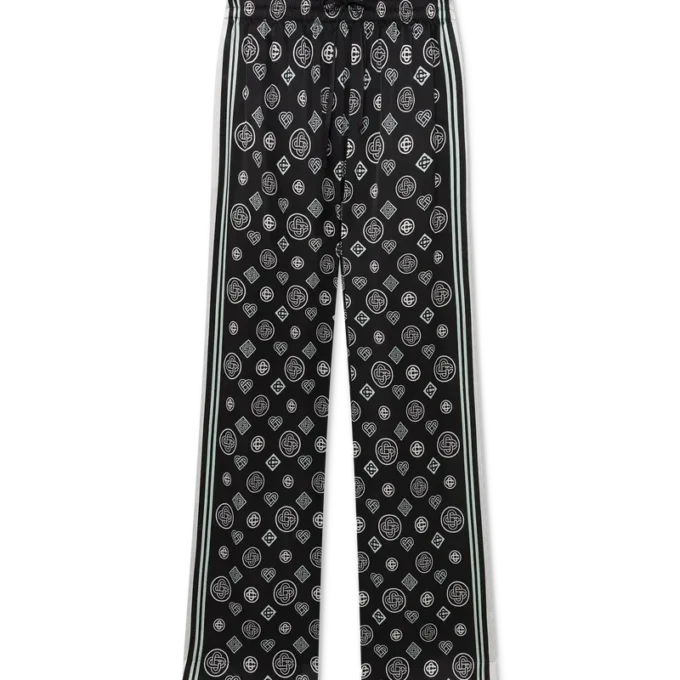 Pantalones de pijama de satén de seda con monograma