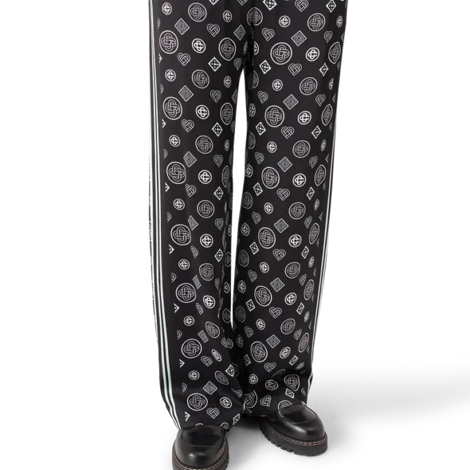 Pantalones de pijama de satén de seda con monograma