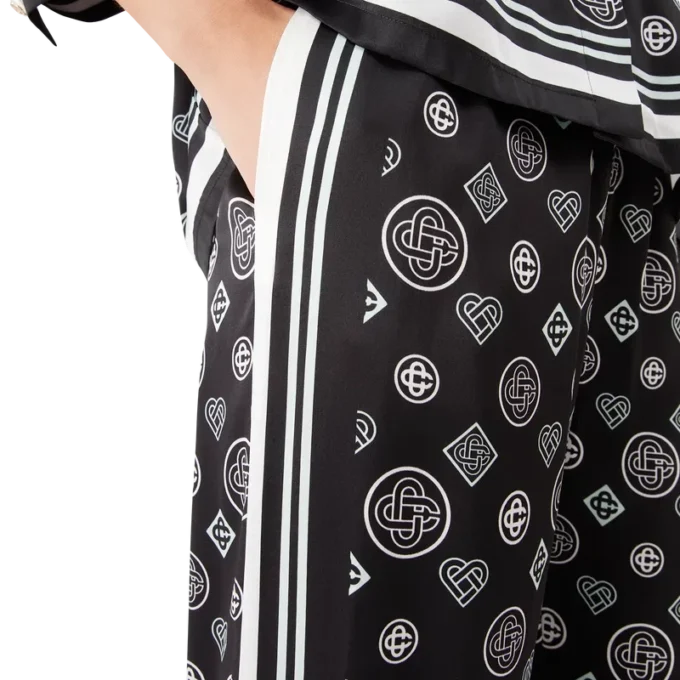 Pantalones de pijama de satén de seda con monograma