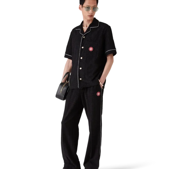 Pantalones de rizo con jacquard Monogram