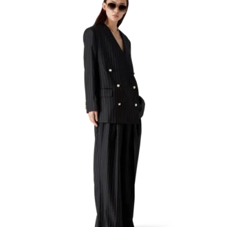 Pantalones de sastrería de lana a rayas con tres pliegues