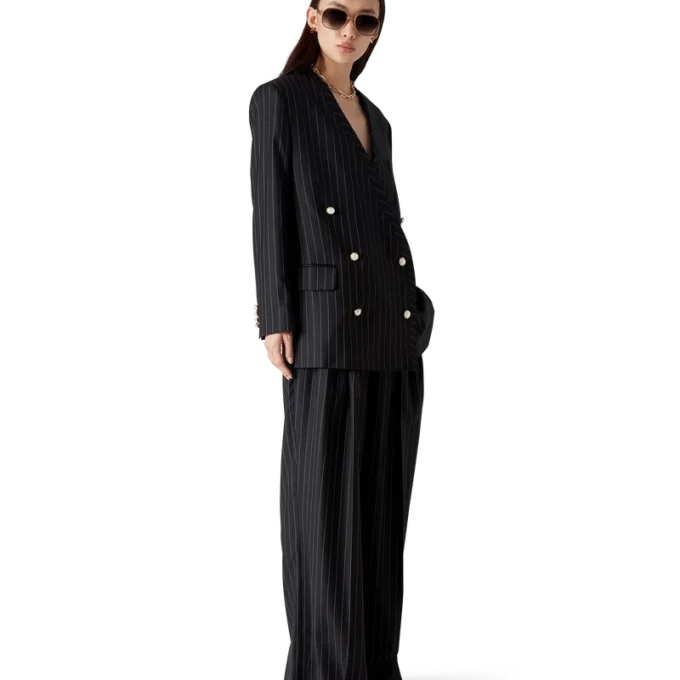 Pantalones de sastrería de lana a rayas con tres pliegues