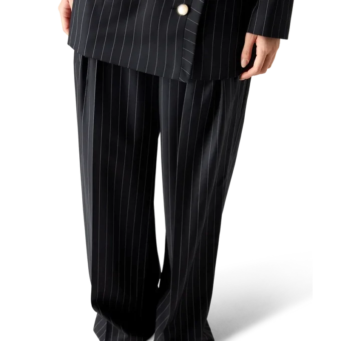 Pantalones de sastrería de lana a rayas con tres pliegues
