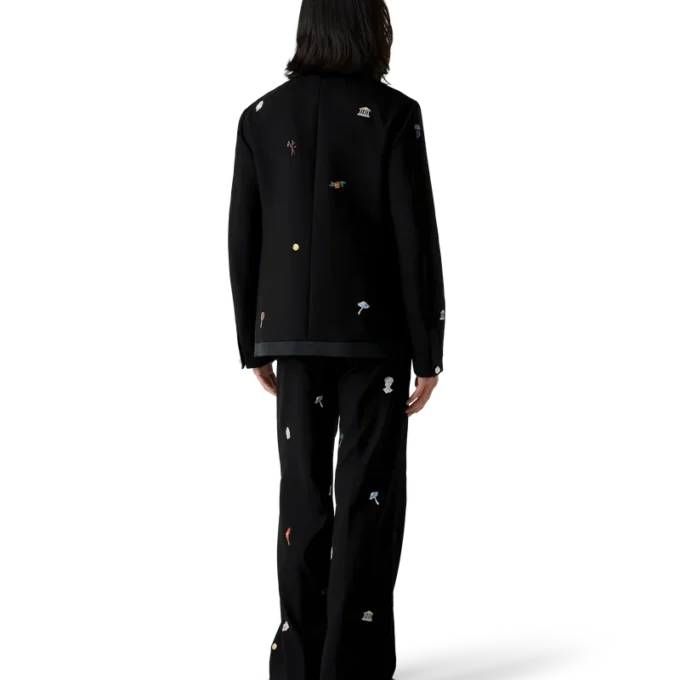 Pantalones de sastrería de lana con motivo bordado