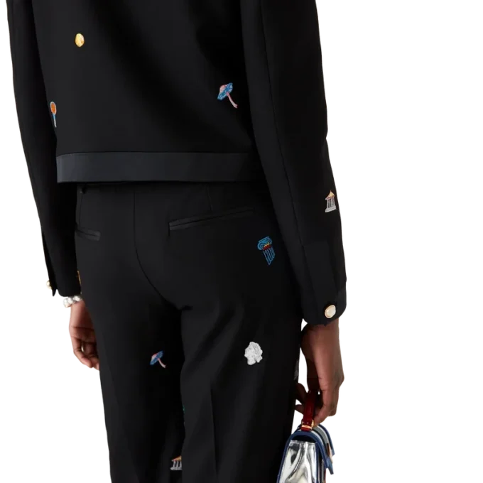 Pantalones de sastrería de lana con motivo bordado