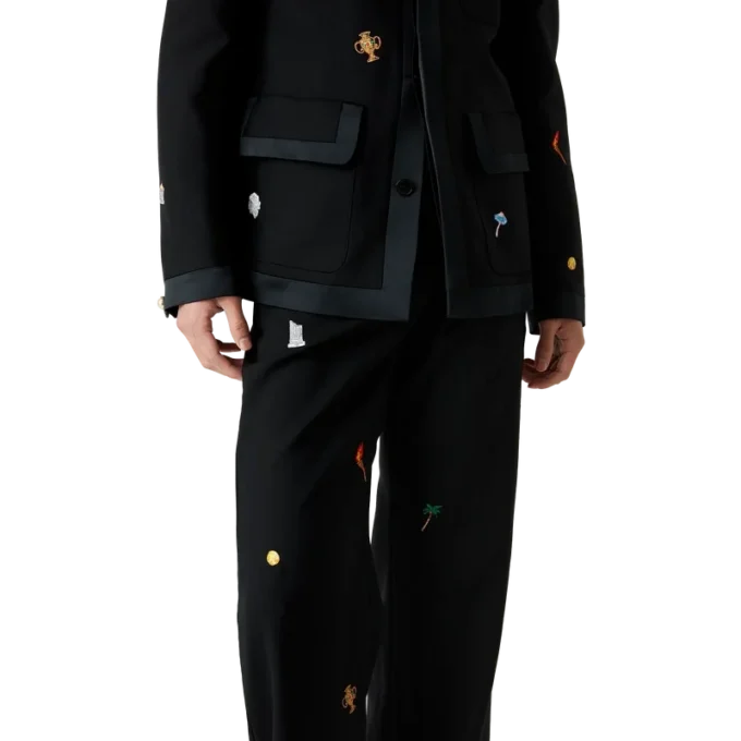 Pantalones de sastrería de lana con motivo bordado