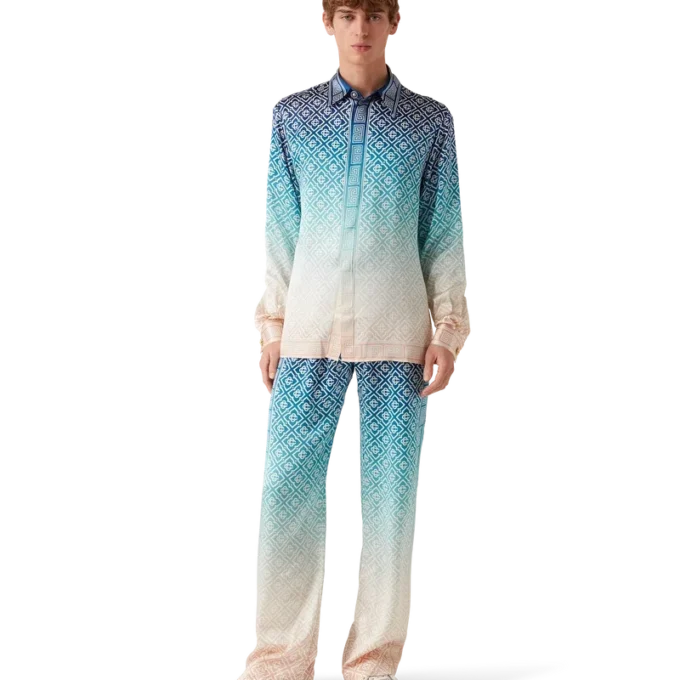 Pantalones de seda con degradado jacquard