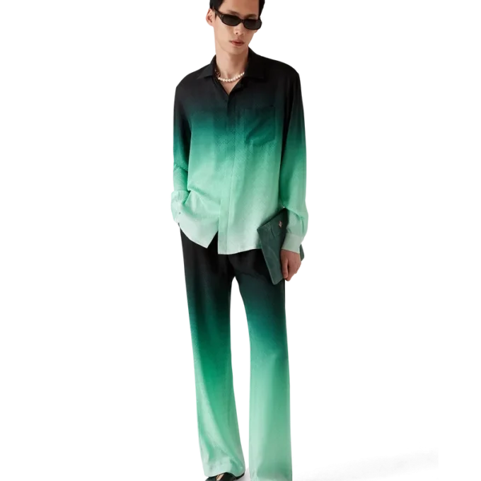 Pantalones de seda jacquard Ping Pong con degradado Pantalones de seda jacquard Ping Pong con degradado