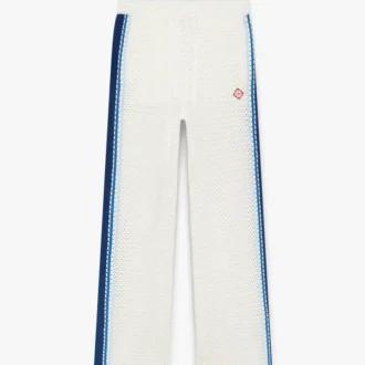 Pantalones deportivos de malla a rayas blancas y azules