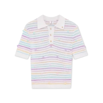 Polo de algodón de ganchillo con rayas florales